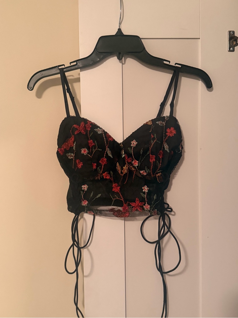 Black Floral Embroidered Lace Bralette Crop Top